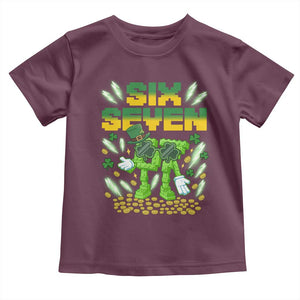 67 Italian Brainrot St Patricks Day Toddler T Shirt Funny Six Seven Leprechaun Playing Baseball Meme TS14 Maroon Print Your Wear