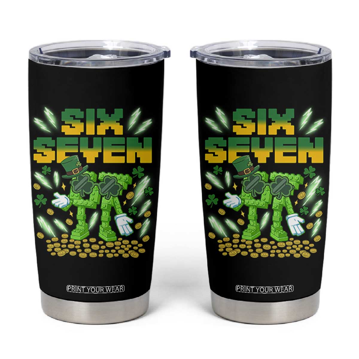 67 Italian Brainrot St Patricks Day Tumbler Cup Funny Six Seven Leprechaun Playing Baseball Meme TS14 Black Print Your Wear