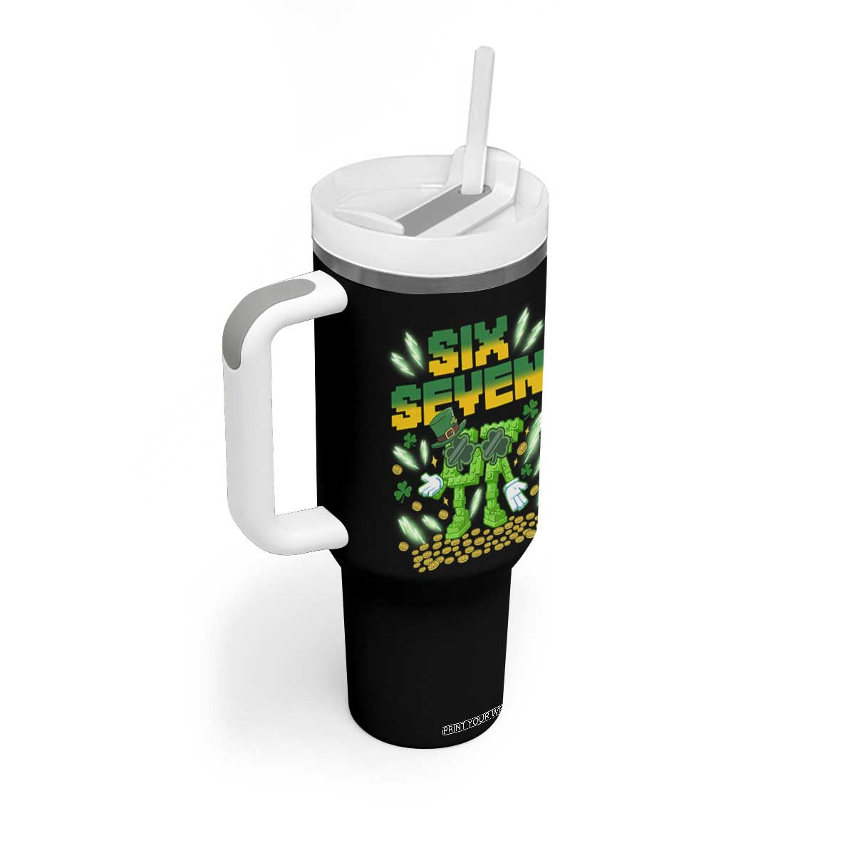 67 Italian Brainrot St Patricks Day Tumbler With Handle Funny Six Seven Leprechaun Playing Baseball Meme TS14 Print Your Wear