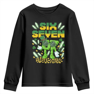 67 Italian Brainrot St Patricks Day Youth Sweatshirt Funny Six Seven Leprechaun Playing Baseball Meme TS14 Black Print Your Wear