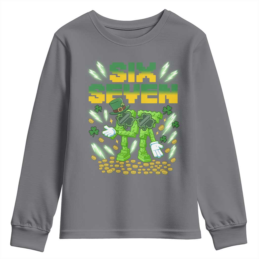 67 Italian Brainrot St Patricks Day Youth Sweatshirt Funny Six Seven Leprechaun Playing Baseball Meme TS14 Charcoal Print Your Wear