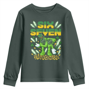 67 Italian Brainrot St Patricks Day Youth Sweatshirt Funny Six Seven Leprechaun Playing Baseball Meme TS14 Dark Forest Green Print Your Wear