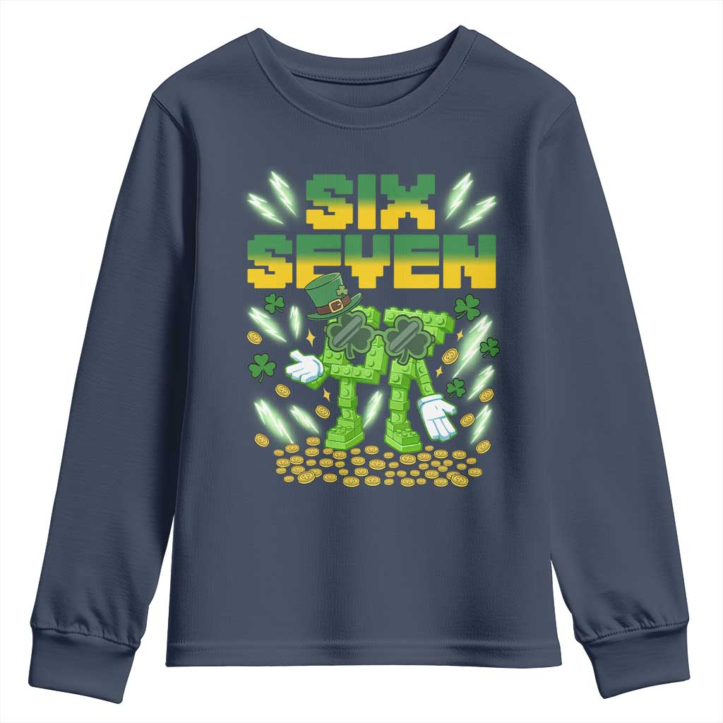 67 Italian Brainrot St Patricks Day Youth Sweatshirt Funny Six Seven Leprechaun Playing Baseball Meme TS14 Navy Print Your Wear