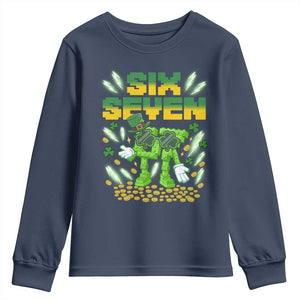 67 Italian Brainrot St Patricks Day Youth Sweatshirt Funny Six Seven Leprechaun Playing Baseball Meme TS14 Navy Print Your Wear