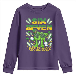 67 Italian Brainrot St Patricks Day Youth Sweatshirt Funny Six Seven Leprechaun Playing Baseball Meme TS14 Purple Print Your Wear