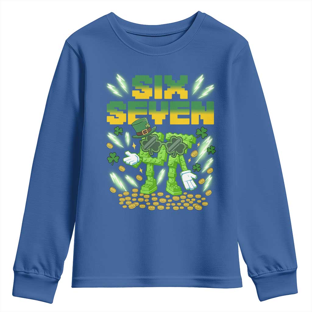 67 Italian Brainrot St Patricks Day Youth Sweatshirt Funny Six Seven Leprechaun Playing Baseball Meme TS14 Royal Blue Print Your Wear