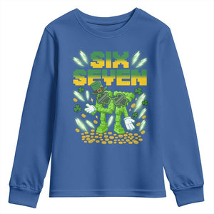 67 Italian Brainrot St Patricks Day Youth Sweatshirt Funny Six Seven Leprechaun Playing Baseball Meme TS14 Royal Blue Print Your Wear