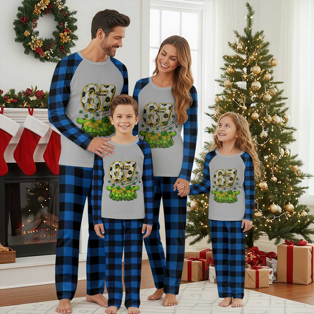 67 Soccer St Patricks Day Plaid Pajama Set Funny Six Seven Gen Alpha Meme Drip TS14 Blue Plaid Print Your Wear