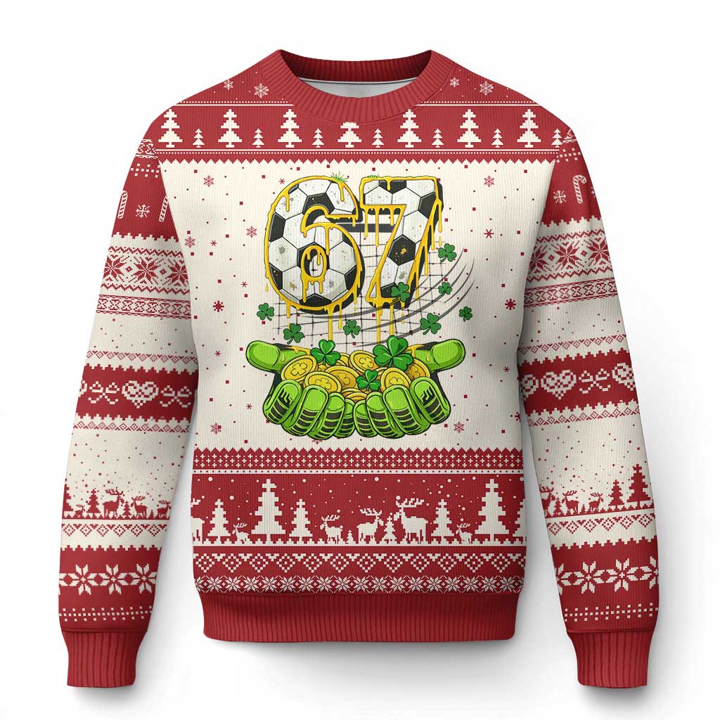67 Soccer St Patricks Day Ugly Christmas Sweater Funny Six Seven Gen Alpha Meme Drip TS14 Beige Red Print Your Wear