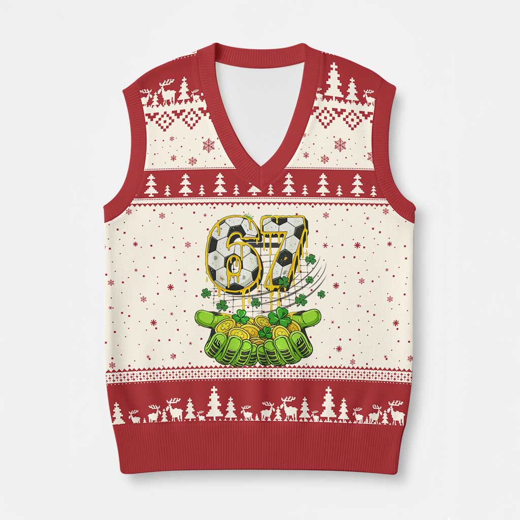 67 Soccer St Patricks Day V-Neck Knit Sweater Vest Funny Six Seven Gen Alpha Meme Drip TS14 Beige Red Print Your Wear