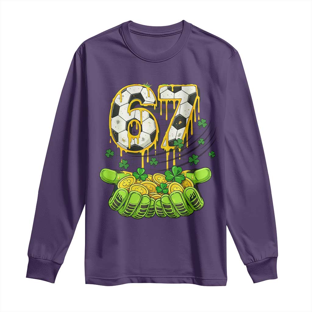 67 Soccer St Patricks Day Long Sleeve Shirt Funny Six Seven Gen Alpha Meme Drip TS14 Purple Print Your Wear