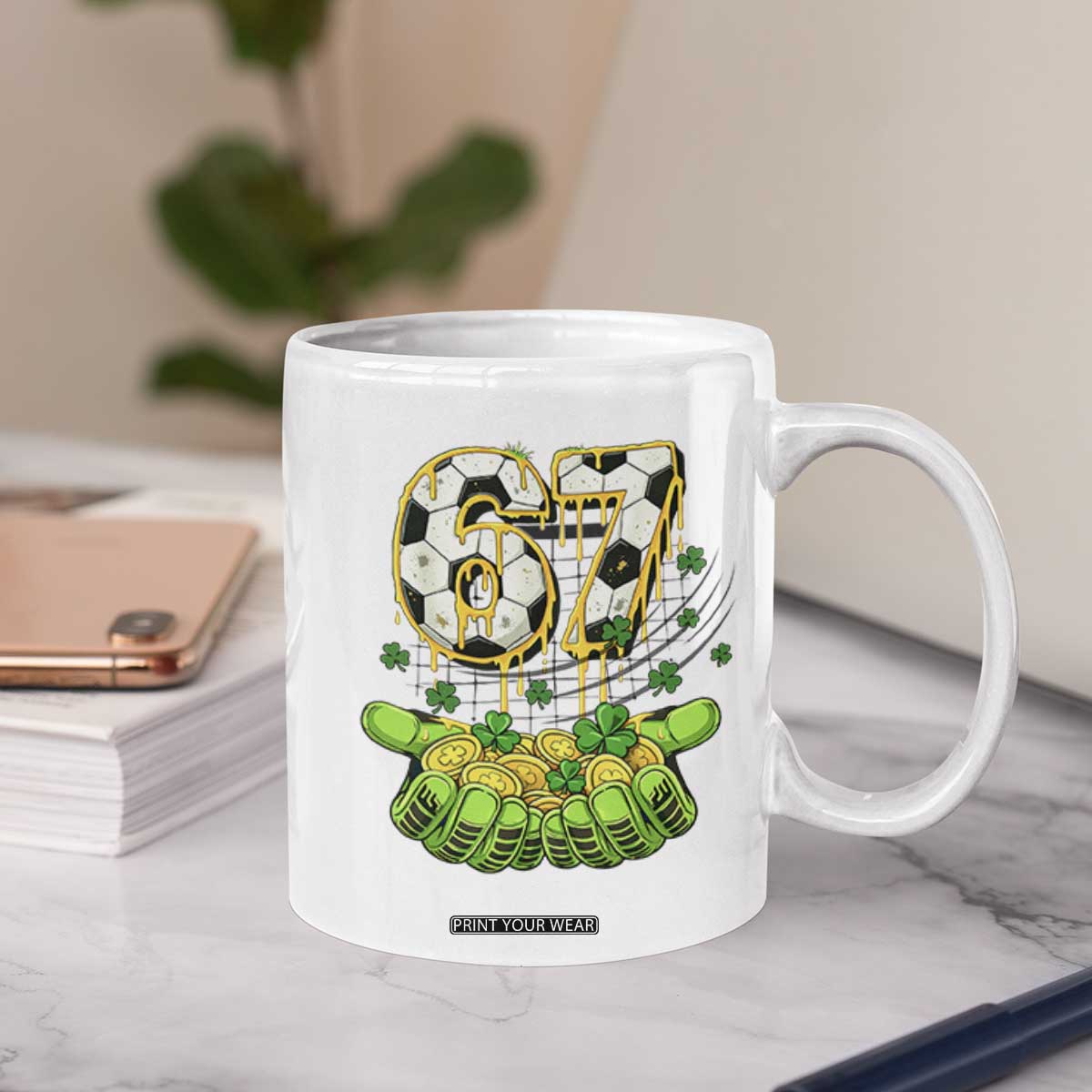 67 Soccer St Patricks Day Coffee Mug Funny Six Seven Gen Alpha Meme Drip TS14 Print Your Wear
