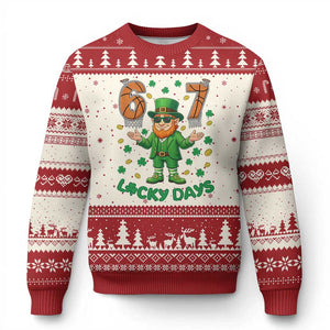 67 Basketball St Patricks Day Ugly Christmas Sweater Funny Six Seven Leprechaun Meme TS14 Beige Red Print Your Wear