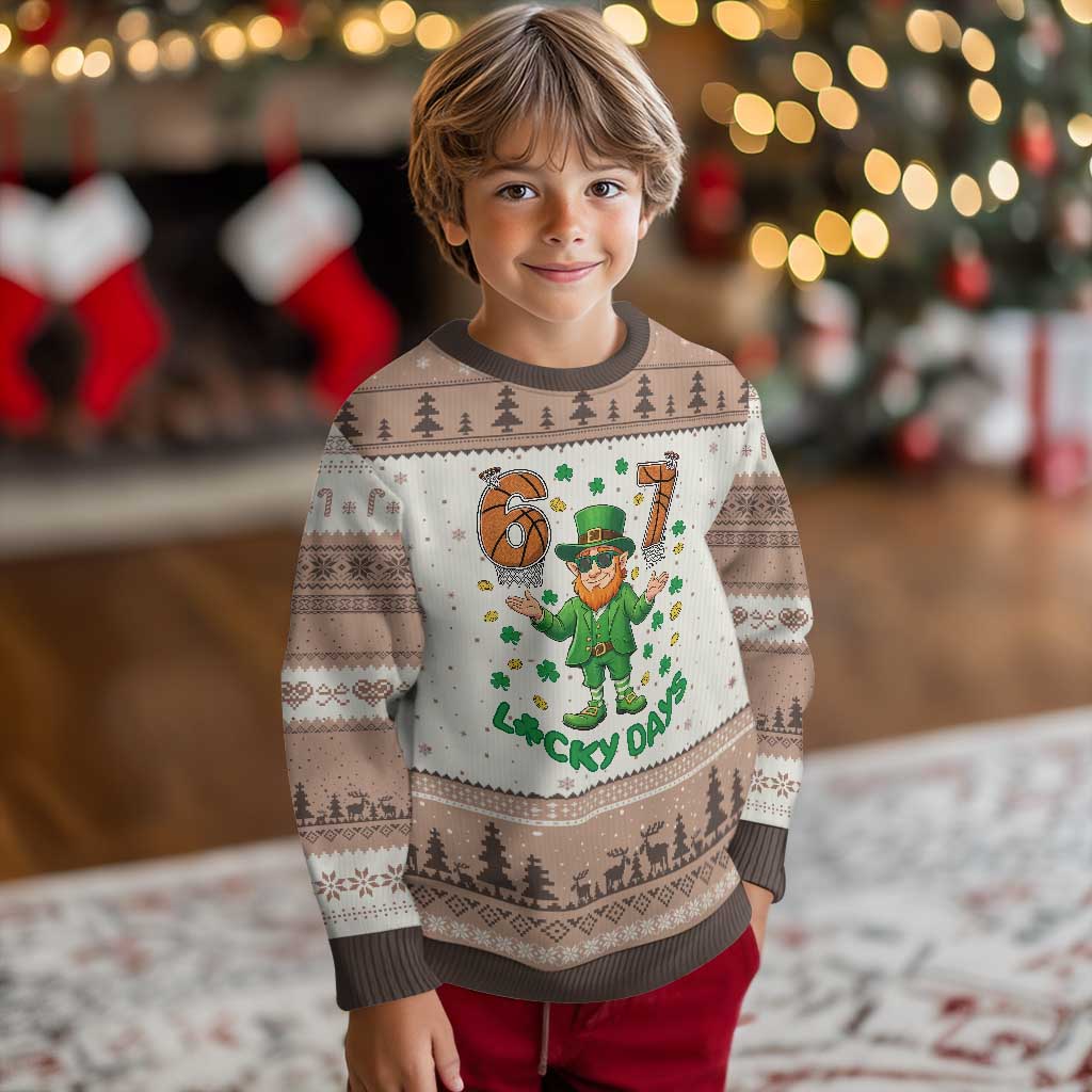 67 Basketball St Patricks Day Ugly Christmas Sweater Funny Six Seven Leprechaun Meme TS14 Mocha Mousse Print Your Wear