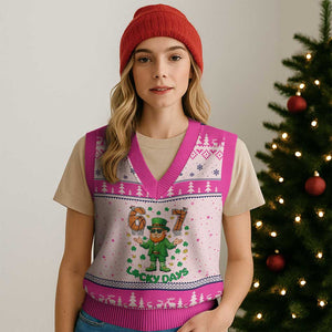 67 Basketball St Patricks Day V-Neck Knit Sweater Vest Funny Six Seven Leprechaun Meme TS14 Hot Pink Print Your Wear