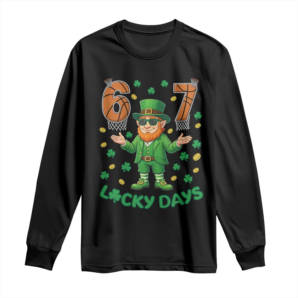67 Basketball St Patricks Day Long Sleeve Shirt Funny Six Seven Leprechaun Meme TS14 Black Print Your Wear