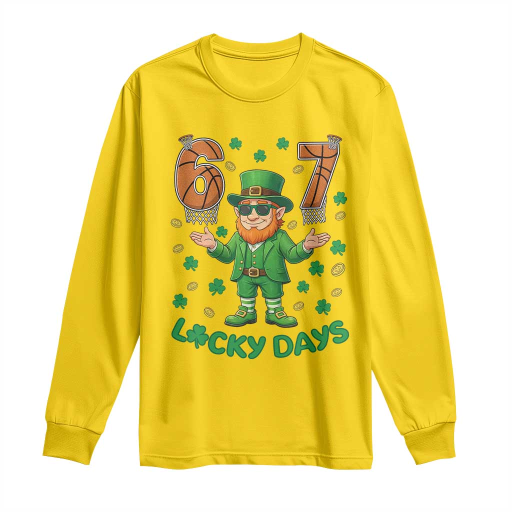 67 Basketball St Patricks Day Long Sleeve Shirt Funny Six Seven Leprechaun Meme TS14 Daisy Print Your Wear