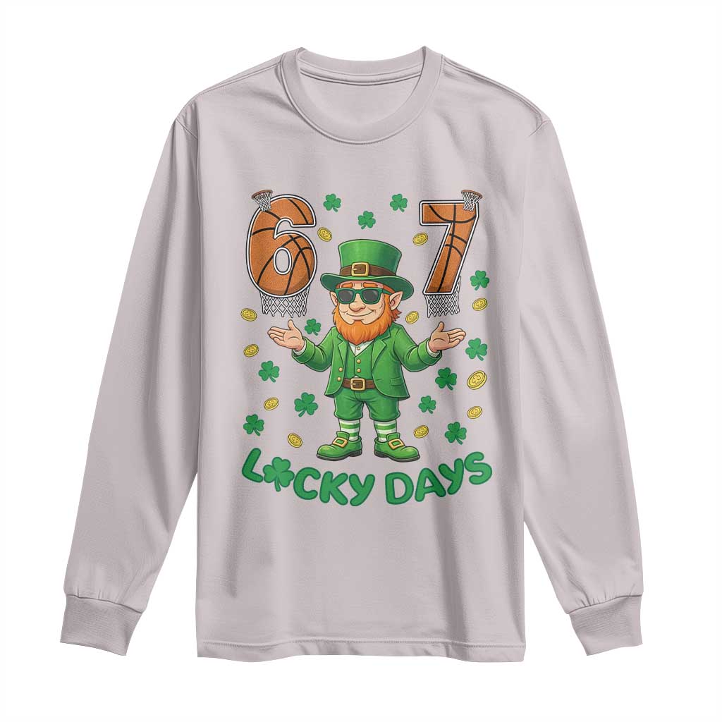 67 Basketball St Patricks Day Long Sleeve Shirt Funny Six Seven Leprechaun Meme TS14 Ice Gray Print Your Wear