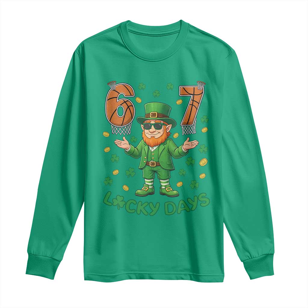67 Basketball St Patricks Day Long Sleeve Shirt Funny Six Seven Leprechaun Meme TS14 Irish Green Print Your Wear