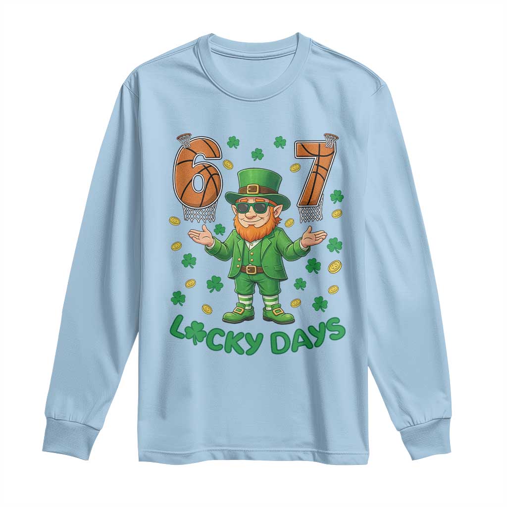 67 Basketball St Patricks Day Long Sleeve Shirt Funny Six Seven Leprechaun Meme TS14 Light Blue Print Your Wear
