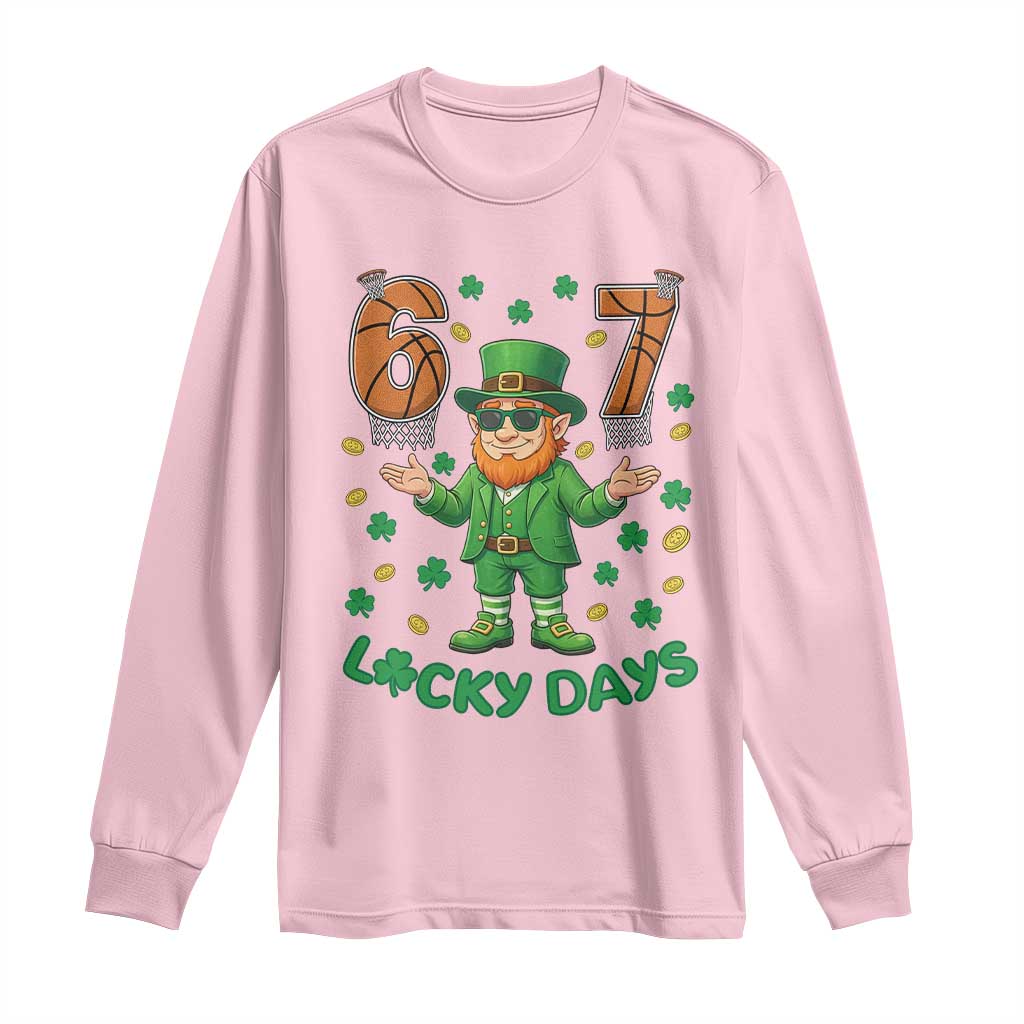 67 Basketball St Patricks Day Long Sleeve Shirt Funny Six Seven Leprechaun Meme TS14 Light Pink Print Your Wear