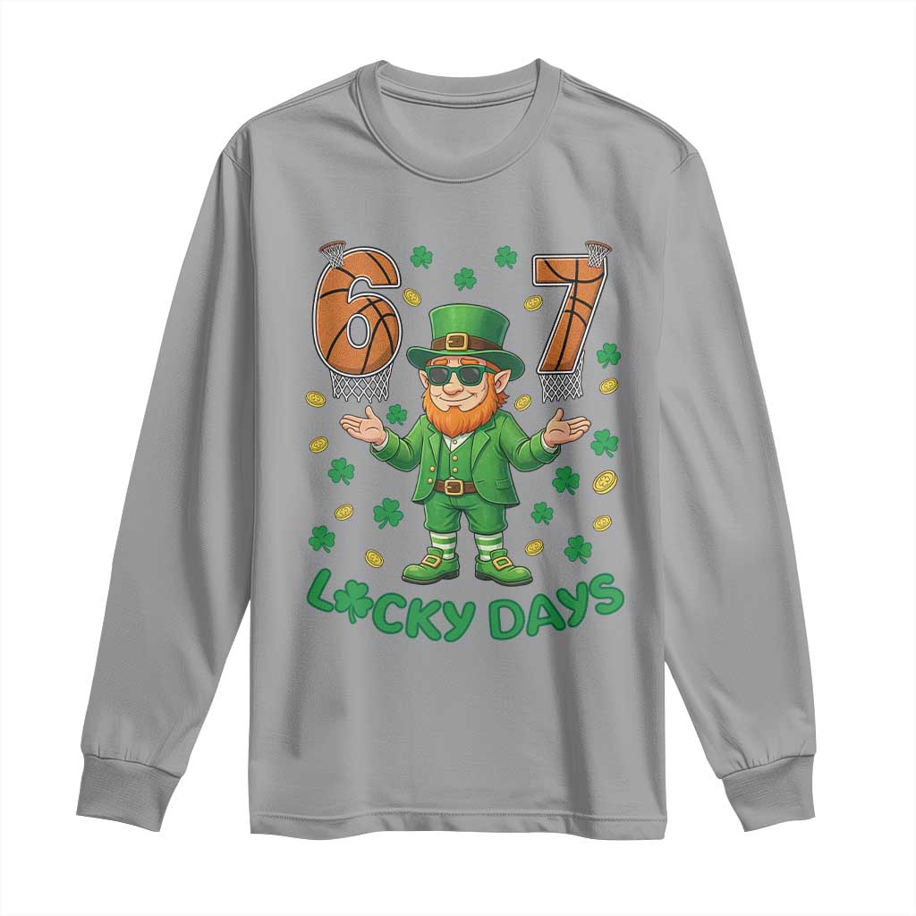67 Basketball St Patricks Day Long Sleeve Shirt Funny Six Seven Leprechaun Meme TS14 Sport Gray Print Your Wear