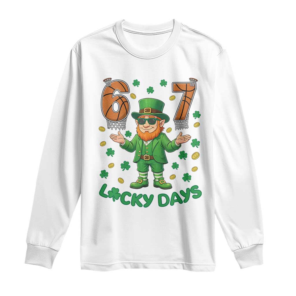 67 Basketball St Patricks Day Long Sleeve Shirt Funny Six Seven Leprechaun Meme TS14 White Print Your Wear