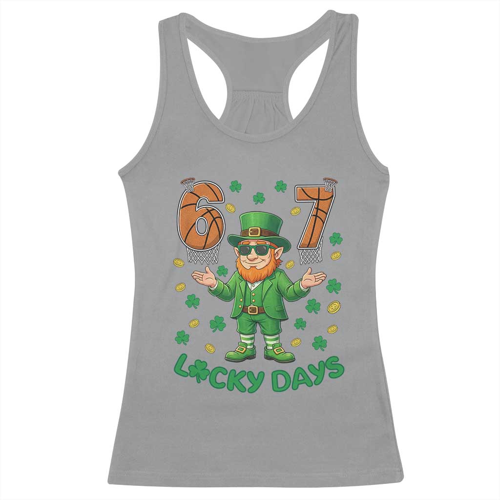 67 Basketball St Patricks Day Racerback Tank Top Funny Six Seven Leprechaun Meme TS14 Sport Gray Print Your Wear