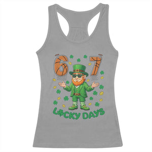 67 Basketball St Patricks Day Racerback Tank Top Funny Six Seven Leprechaun Meme TS14 Sport Gray Print Your Wear