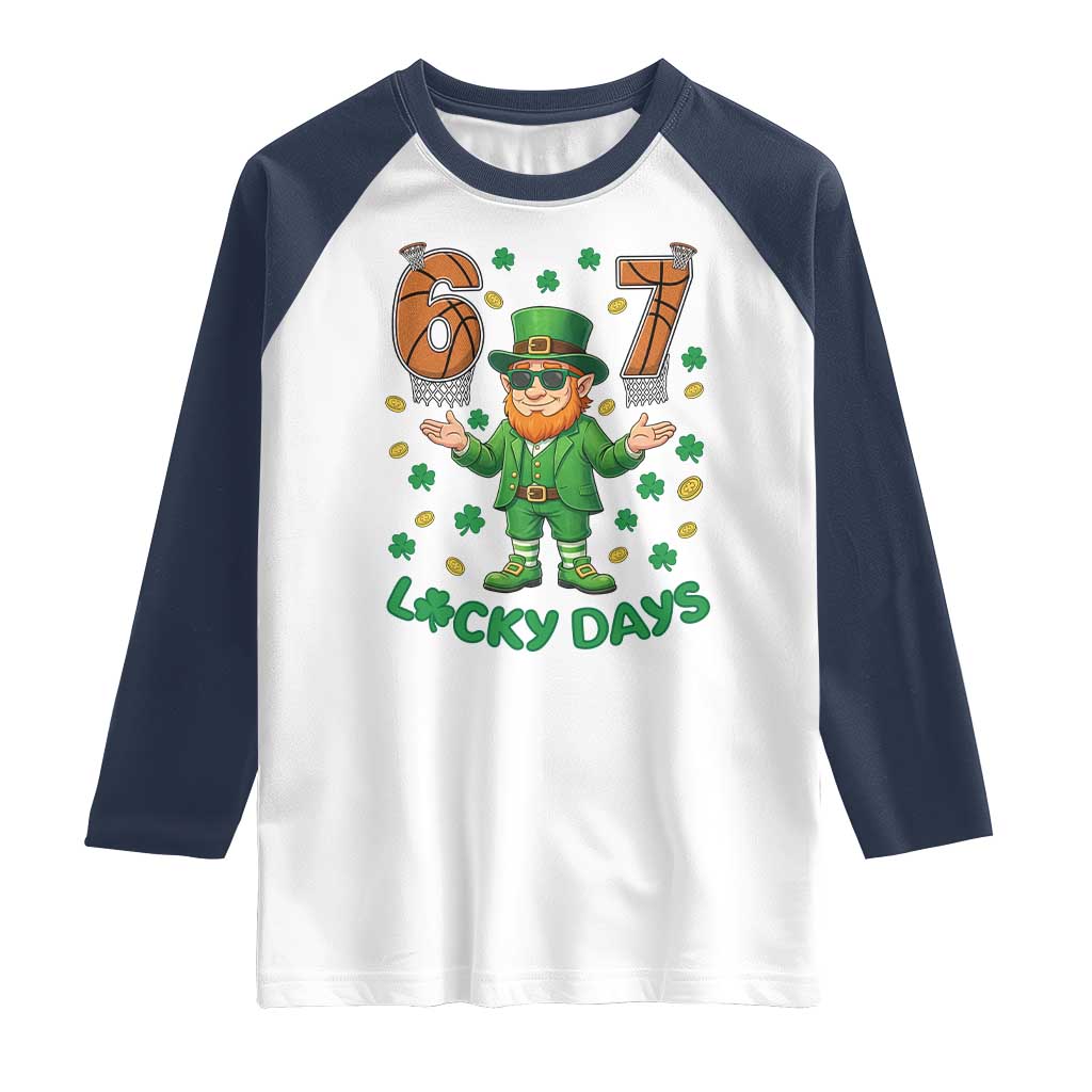 67 Basketball St Patricks Day Raglan Shirt Funny Six Seven Leprechaun Meme TS14 White Navy Print Your Wear
