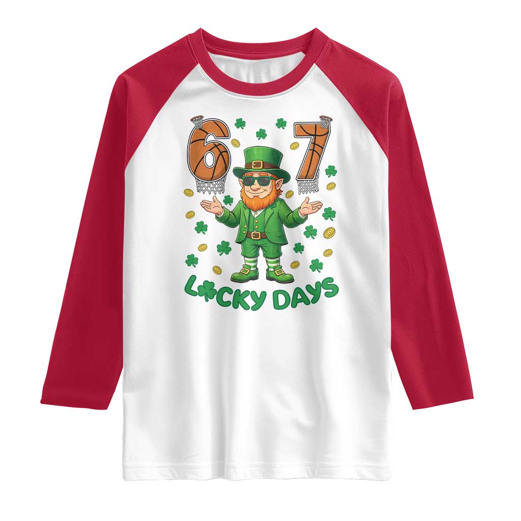 67 Basketball St Patricks Day Raglan Shirt Funny Six Seven Leprechaun Meme TS14 White Red Print Your Wear