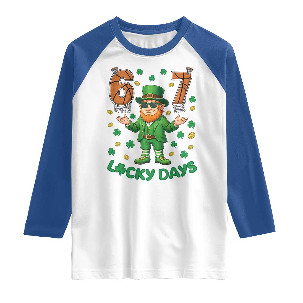 67 Basketball St Patricks Day Raglan Shirt Funny Six Seven Leprechaun Meme TS14 White Royal Print Your Wear