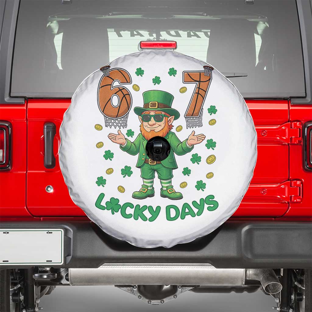 67 Basketball St Patricks Day Spare Tire Cover Funny Six Seven Leprechaun Meme TS14 White Print Your Wear