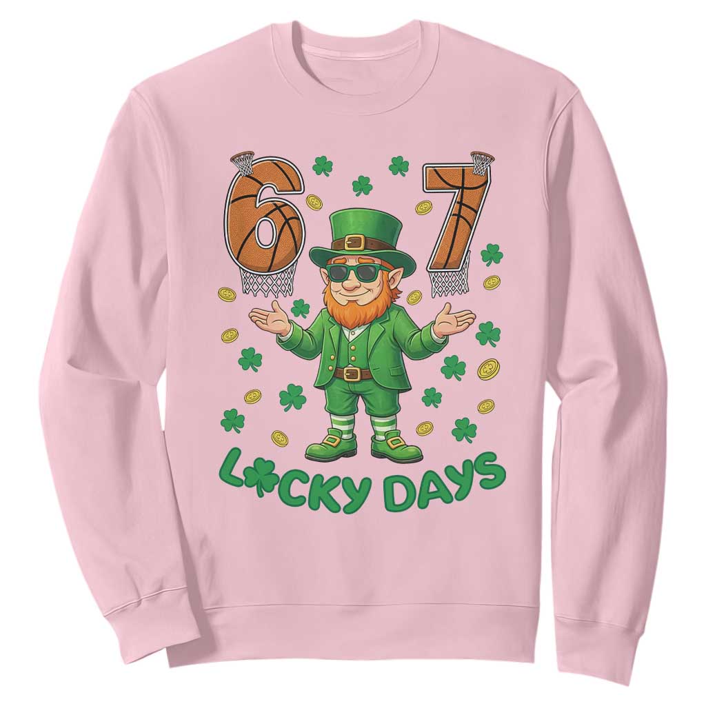 67 Basketball St Patricks Day Sweatshirt Funny Six Seven Leprechaun Meme TS14 Light Pink Print Your Wear