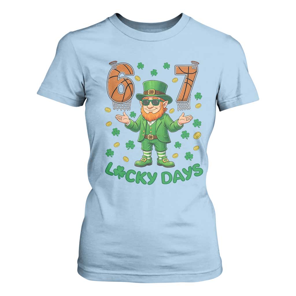 67 Basketball St Patricks Day T Shirt For Women Funny Six Seven Leprechaun Meme TS14 Light Blue Print Your Wear