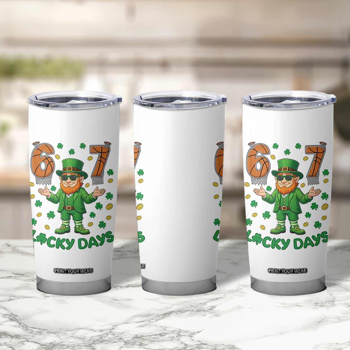67 Basketball St Patricks Day Tumbler Cup Funny Six Seven Leprechaun Meme TS14 Print Your Wear
