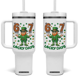 67 Basketball St Patricks Day Tumbler With Handle Funny Six Seven Leprechaun Meme TS14 One Size: 40 oz White Print Your Wear