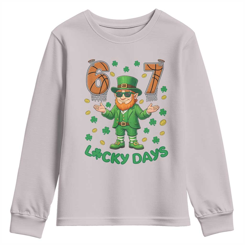67 Basketball St Patricks Day Youth Sweatshirt Funny Six Seven Leprechaun Meme TS14 Ice Gray Print Your Wear