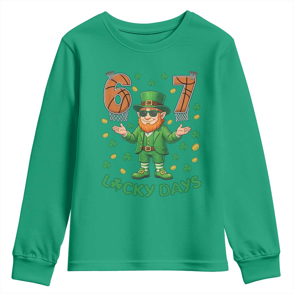 67 Basketball St Patricks Day Youth Sweatshirt Funny Six Seven Leprechaun Meme TS14 Irish Green Print Your Wear
