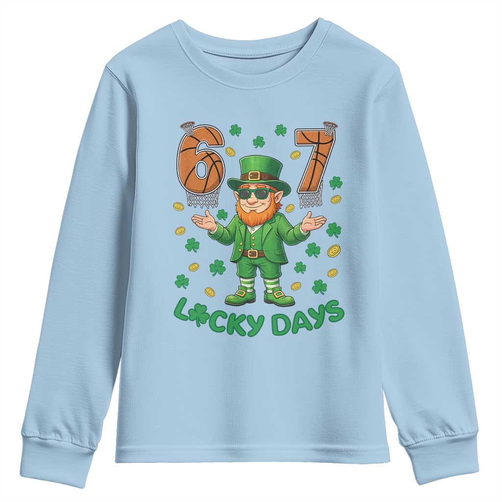67 Basketball St Patricks Day Youth Sweatshirt Funny Six Seven Leprechaun Meme TS14 Light Blue Print Your Wear