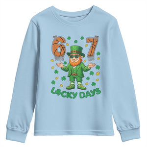 67 Basketball St Patricks Day Youth Sweatshirt Funny Six Seven Leprechaun Meme TS14 Light Blue Print Your Wear