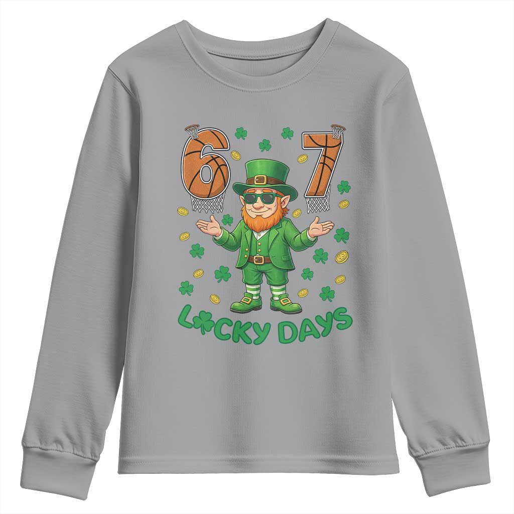 67 Basketball St Patricks Day Youth Sweatshirt Funny Six Seven Leprechaun Meme TS14 Sport Gray Print Your Wear