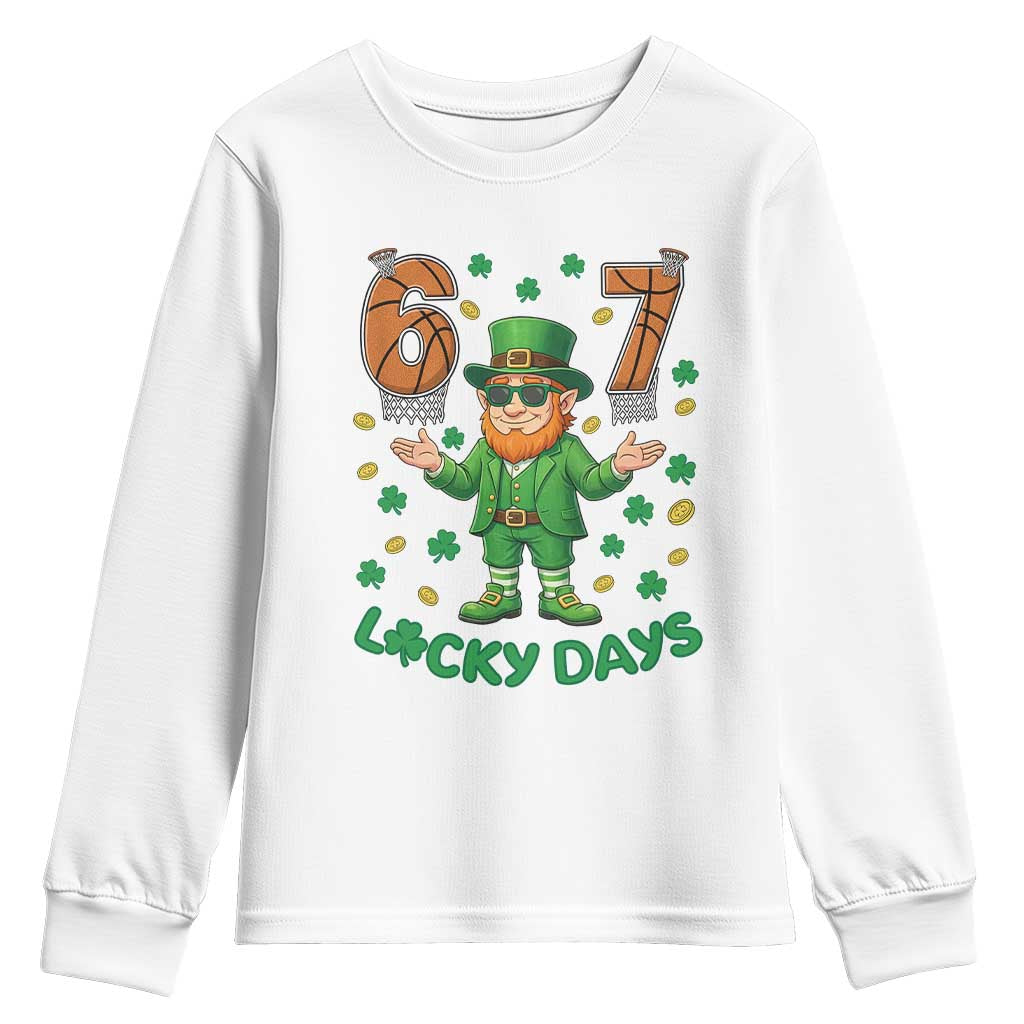 67 Basketball St Patricks Day Youth Sweatshirt Funny Six Seven Leprechaun Meme TS14 White Print Your Wear