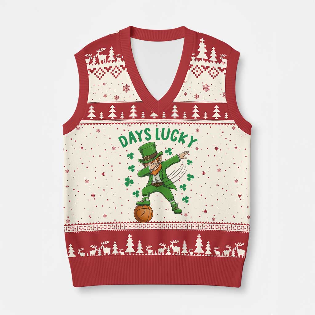 Funny Dabbing Leprechaun St Patricks Day V-Neck Knit Sweater Vest Days Lucky TS14 Beige Red Print Your Wear