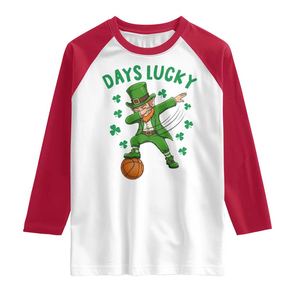 Funny Dabbing Leprechaun St Patricks Day Raglan Shirt Days Lucky TS14 White Red Print Your Wear