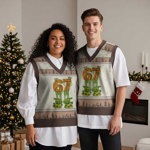 67 Basketball St Patricks Day V-Neck Knit Sweater Vest Funny Six Seven Gen Alpha Meme Drip TS14 Mocha Mousse Print Your Wear