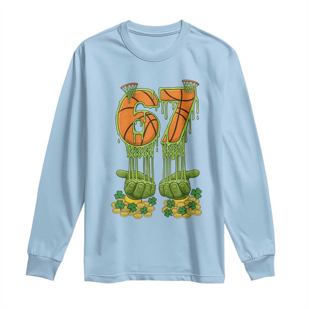 67 Basketball St Patricks Day Long Sleeve Shirt Funny Six Seven Gen Alpha Meme Drip TS14 Light Blue Print Your Wear