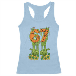 67 Basketball St Patricks Day Racerback Tank Top Funny Six Seven Gen Alpha Meme Drip TS14 Light Blue Print Your Wear