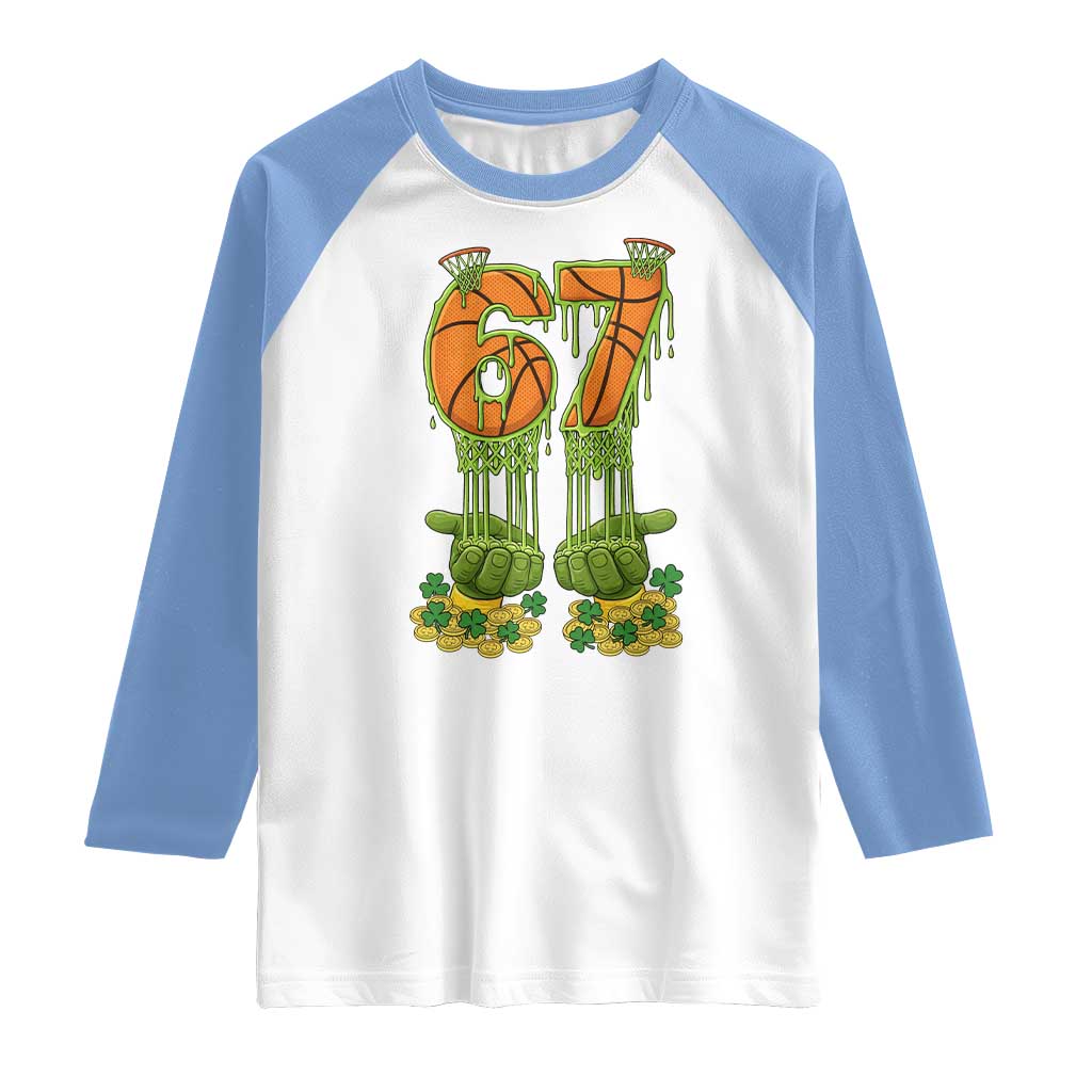 67 Basketball St Patricks Day Raglan Shirt Funny Six Seven Gen Alpha Meme Drip TS14 White Carolina Blue Print Your Wear