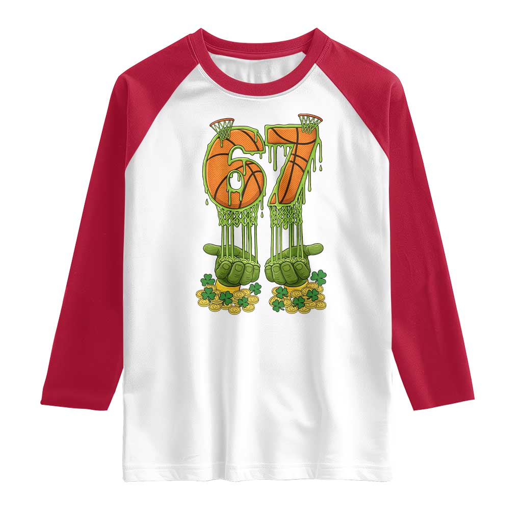 67 Basketball St Patricks Day Raglan Shirt Funny Six Seven Gen Alpha Meme Drip TS14 White Red Print Your Wear